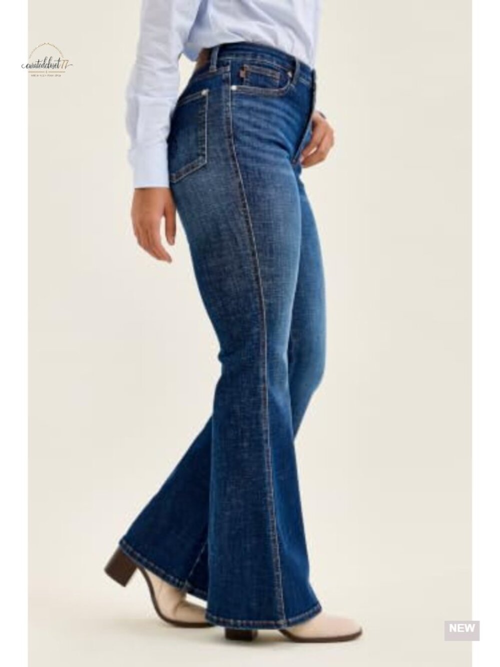 High Waisted Tummy Control Flare Jeans Cotton Blend 33 Inseam - Picture 2 of 5